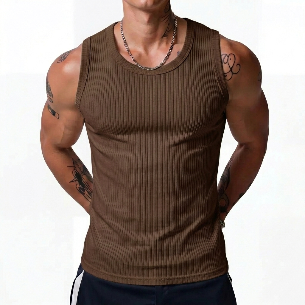 Men's Wide Strap Ribbed Muscle Tank Top