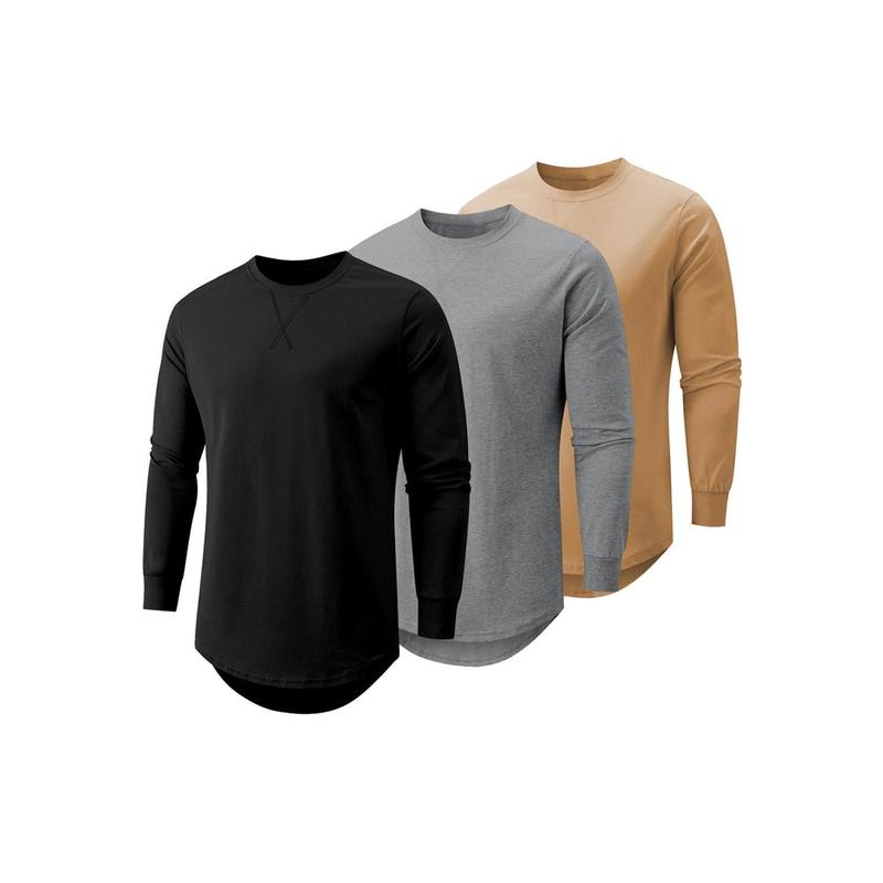Mens 9 Pack Cotton Hipster Hip Hop Longline Crewneck Sport T-Shirt, Menswear Casual Top for Outdoor Daily Wear