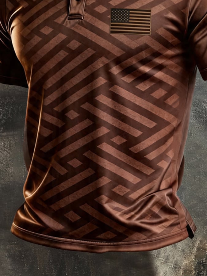 Men's Retro Patriotic Color-Block Short-Sleeve Polo Shirt