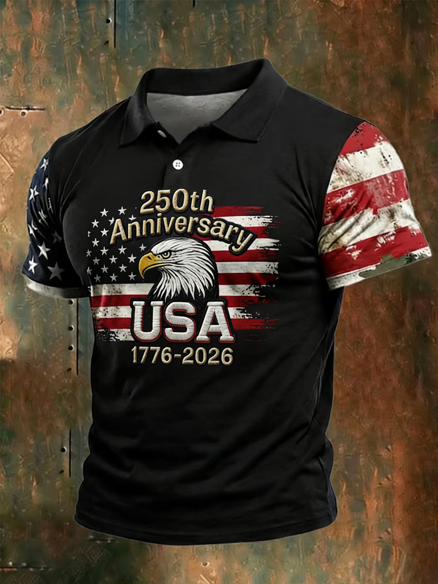 Men's Retro 250th Anniversary American Short-Sleeve Polo Shirt