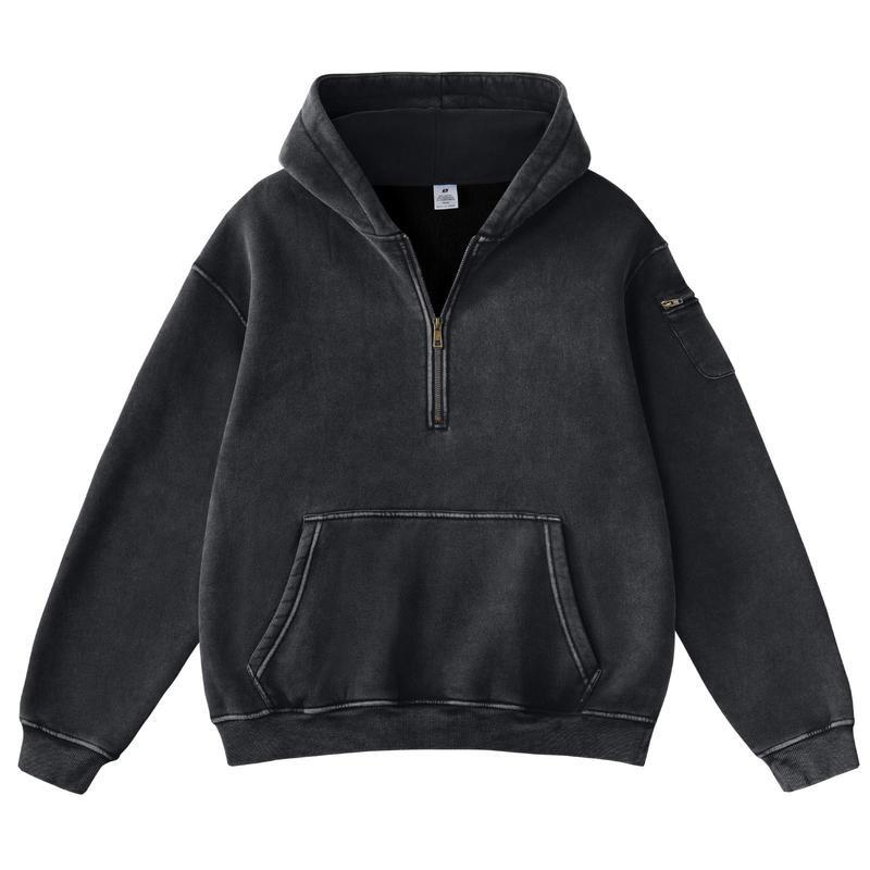 Women's Vintage Acid Washed Oversized Half-Zip Hoodie