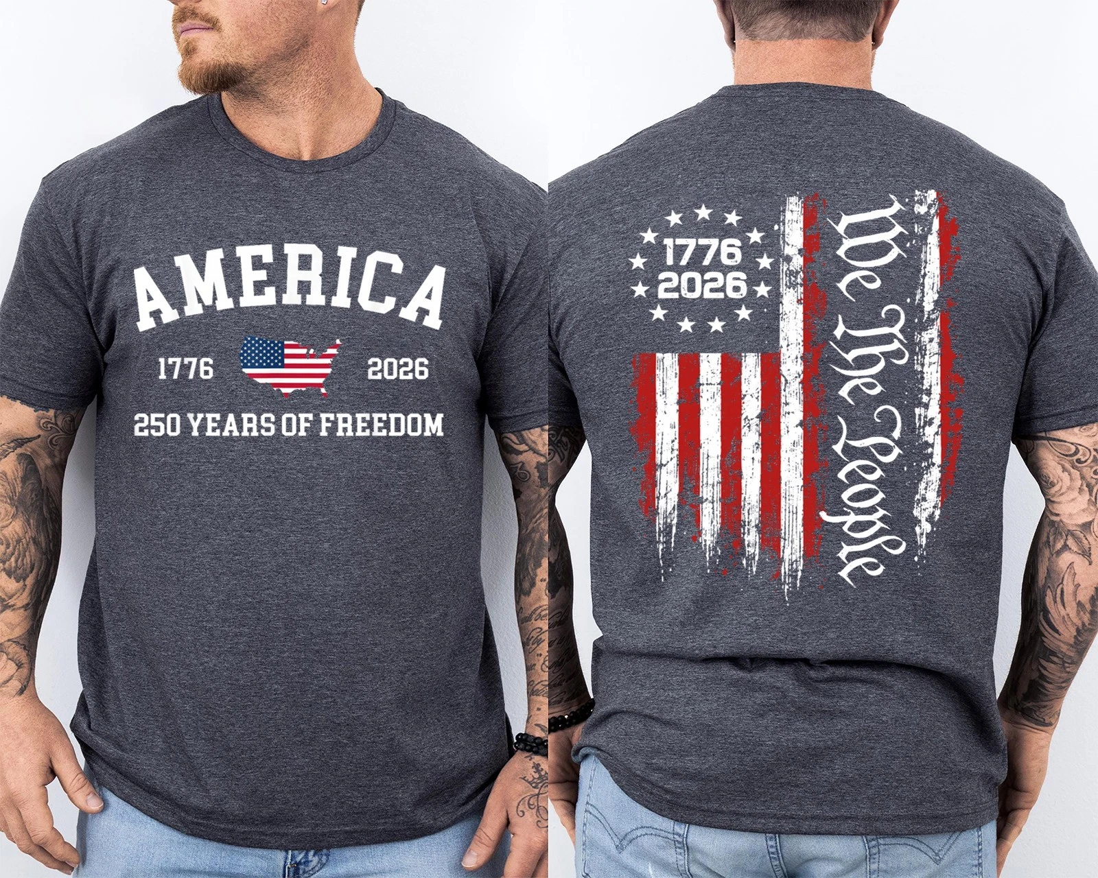 Men'S Casual American 1776-2026 Anniversary Printed Short Sleeved T-Shirt