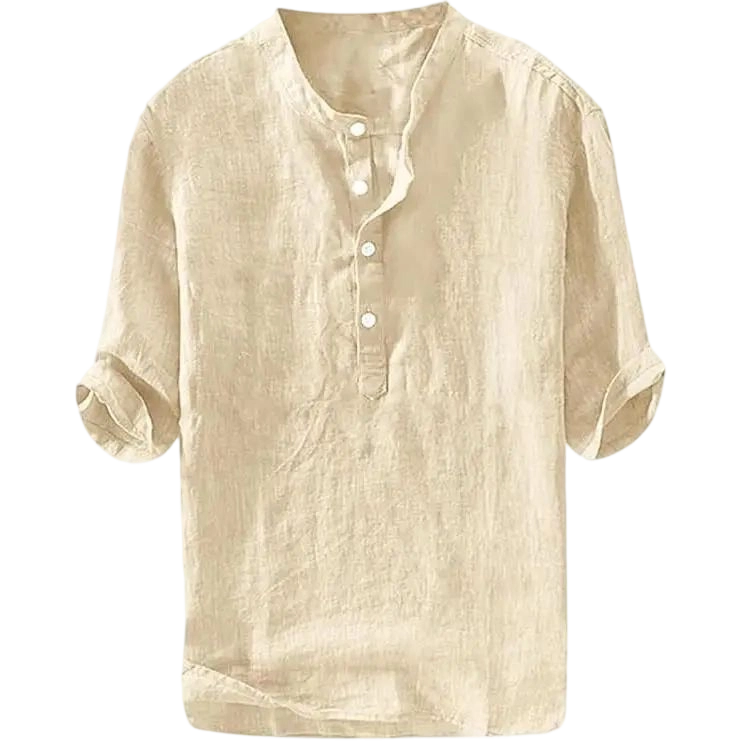 Mens 70% Cotton 30% Linen Shirts Casual Cotton 3/4 Sleeve Regular-Fit Henley T-Shirt Summer Lightweight Beach Yoga Tops