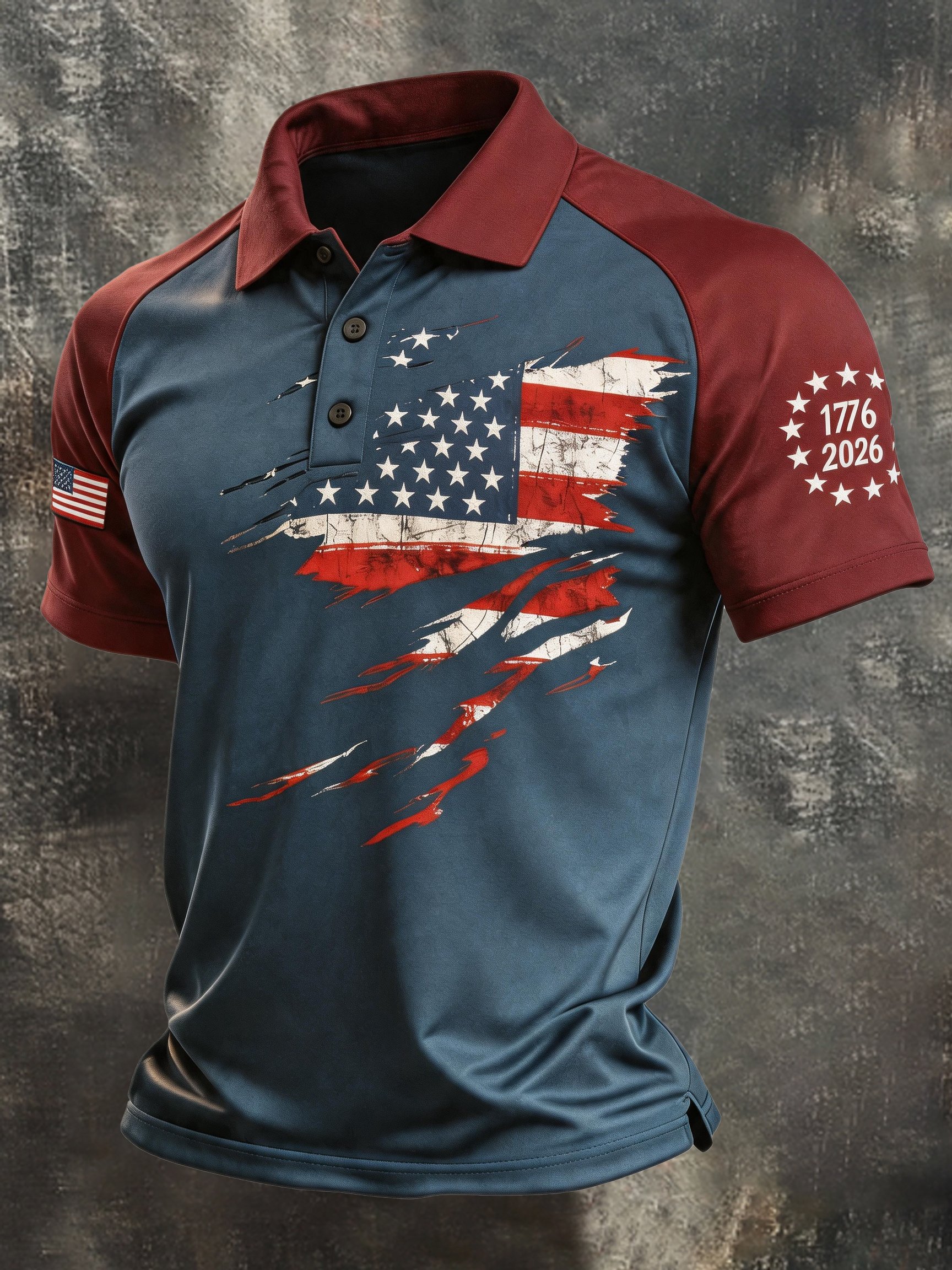 Men's Retro Patriotic Color-Block Short-Sleeve Polo Shirt