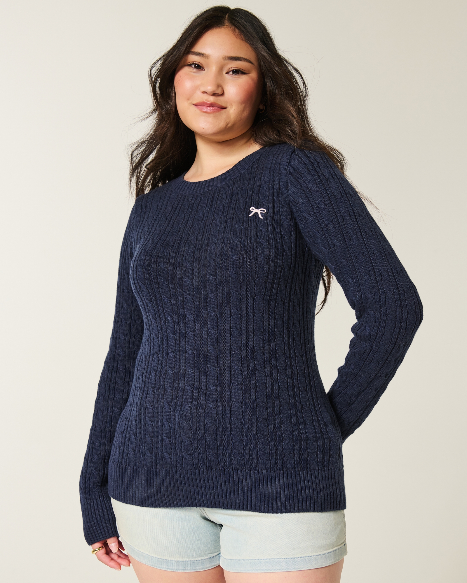Cable-Knit Heart Crew Sweater