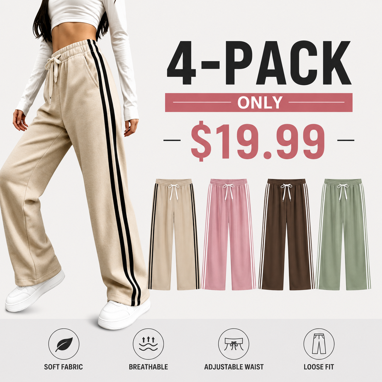Women's Loose-Fit Straight-Leg Drawstring Casual Pants (Spring/Summer)
