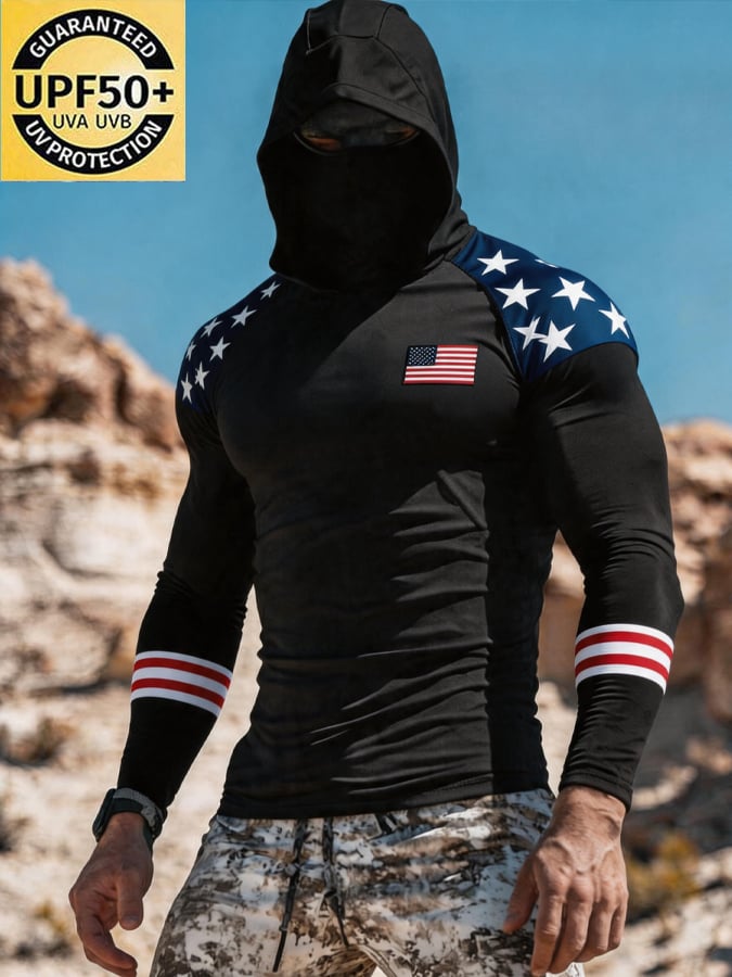 Men's Outdoor Sun Protection Breathable Cool Hooded Sun Protection Long-Sleeved Top
