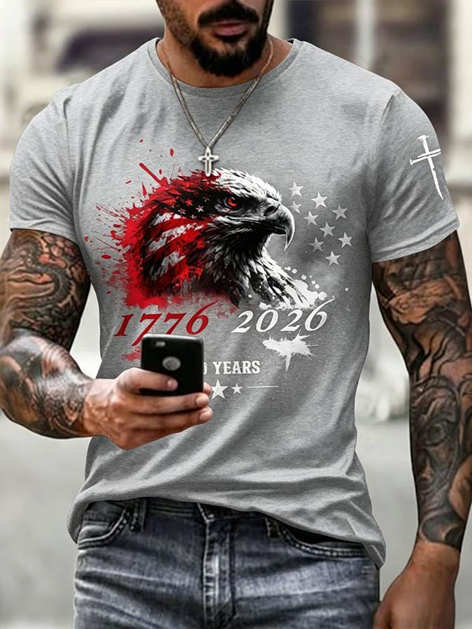 Men'S Casual American 1776-2026 Anniversary Printed Short Sleeved T-Shirt