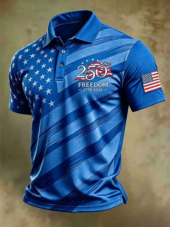 Men'S America Flag Print Casual Polo Shirt