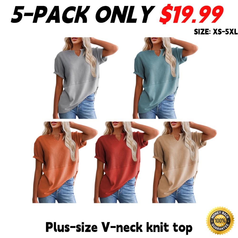 Women's Plus-Size V-Neck Short-Sleeve Knit Top