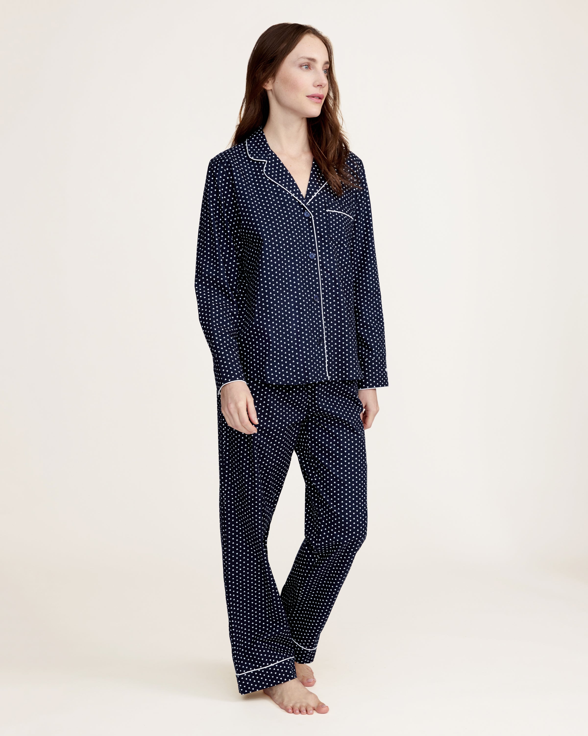 Women's Twill Pajama Set in Midnight Hearts