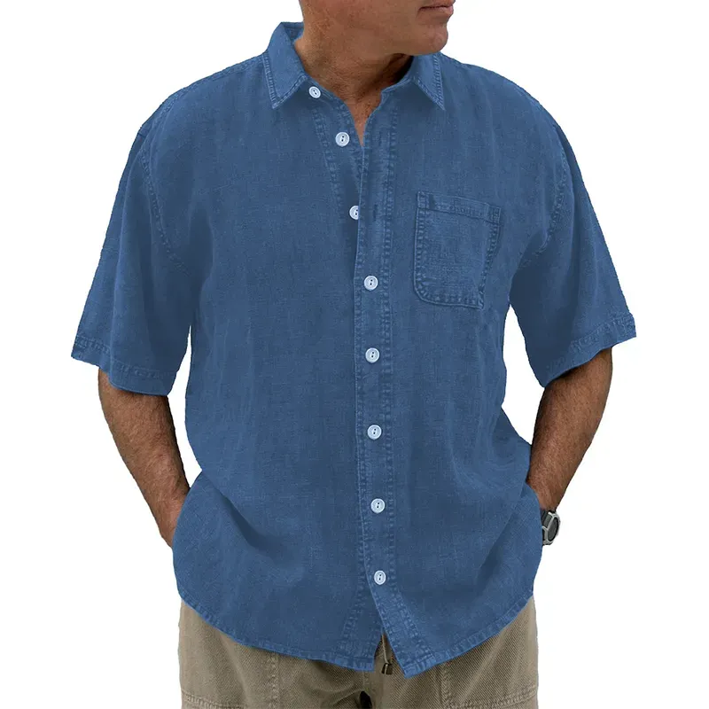 8-Pack Men's vintage cotton linen pocket short-sleeved shirt