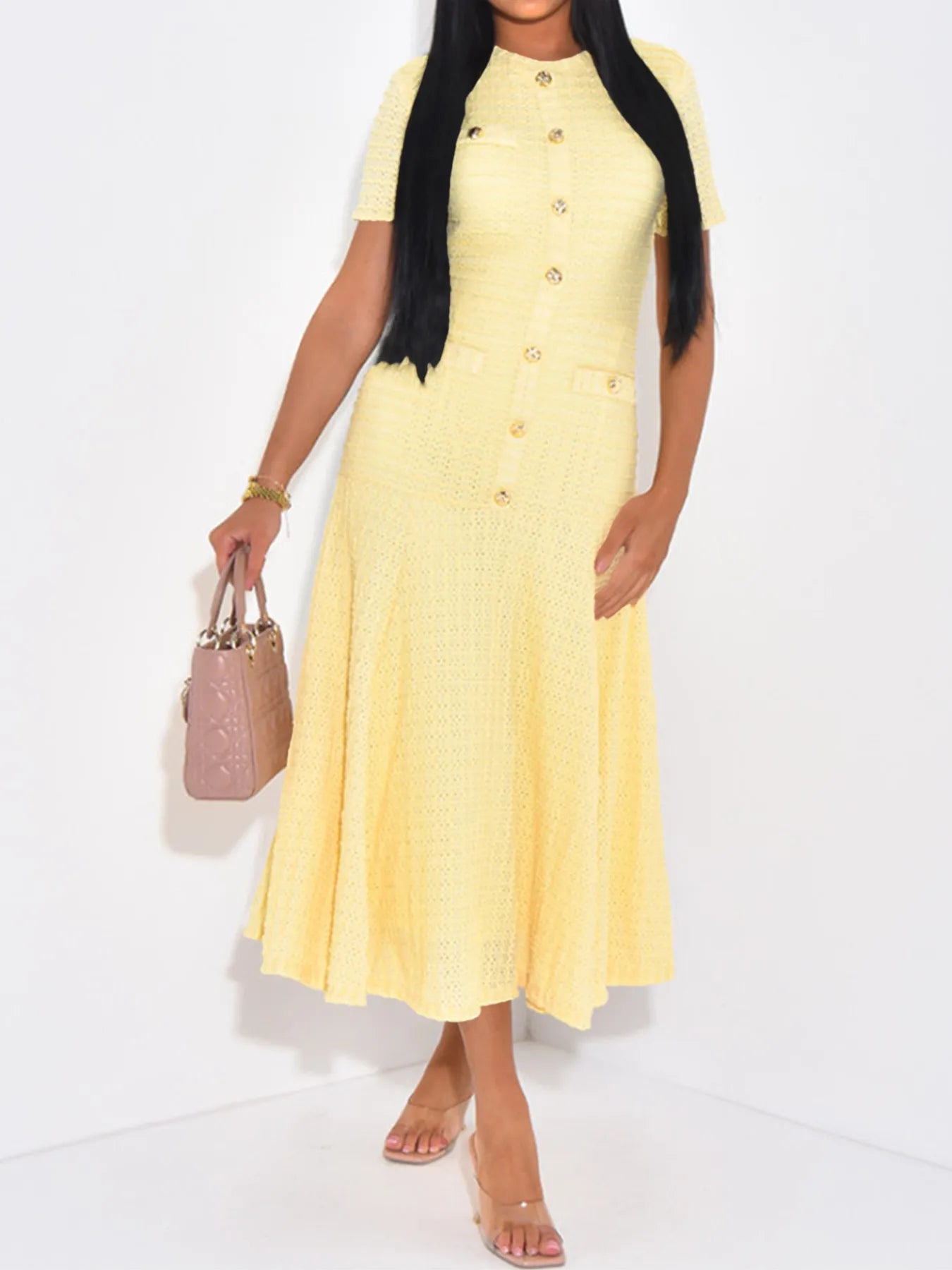 Textured Knit Short Sleeve Dress