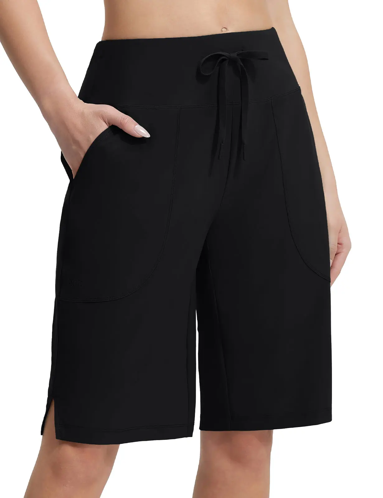 Women's High Waist Swim Shorts – Knee Length Bermuda Bottoms with Liner & Pockets, Quick Dry Stretch Swimwear for Beach & Pool