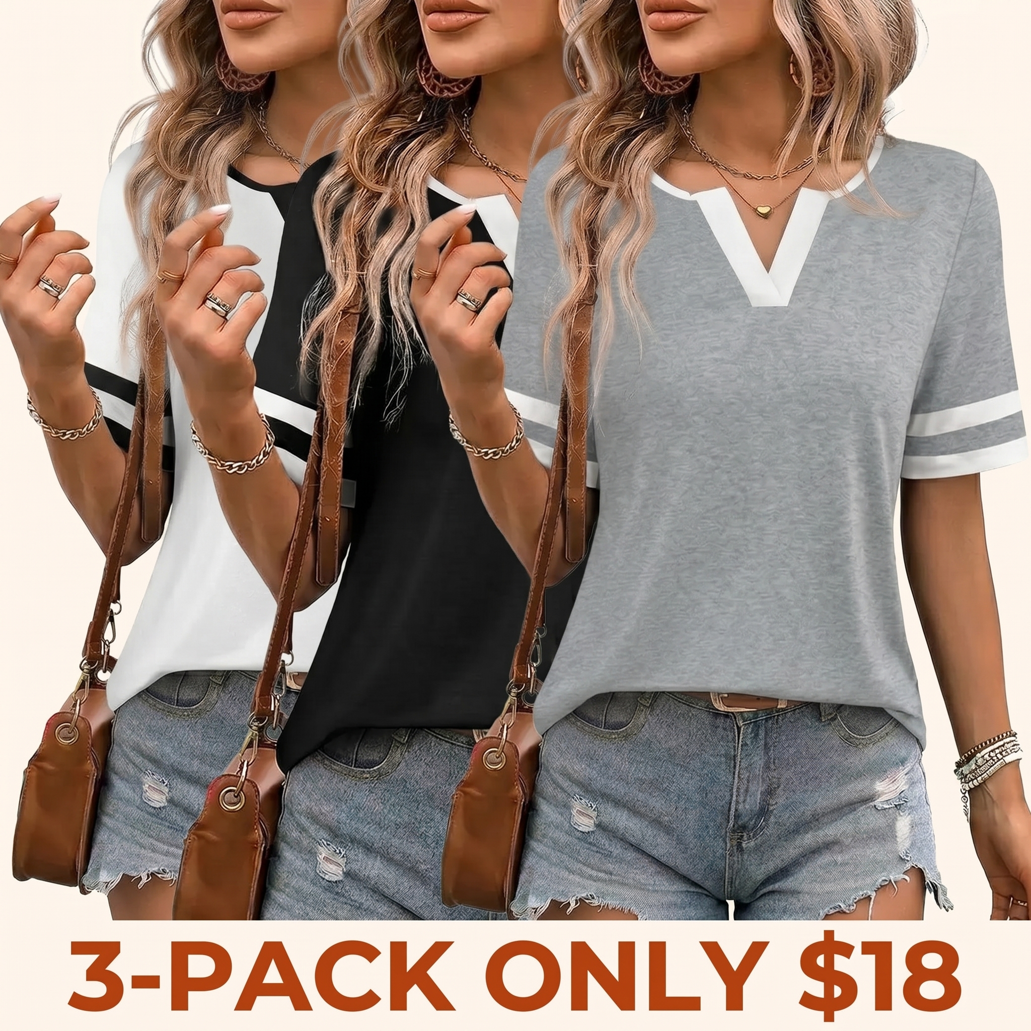 Summer Collection Women's Tops — V-Neck, Short Sleeve, Slim Fit