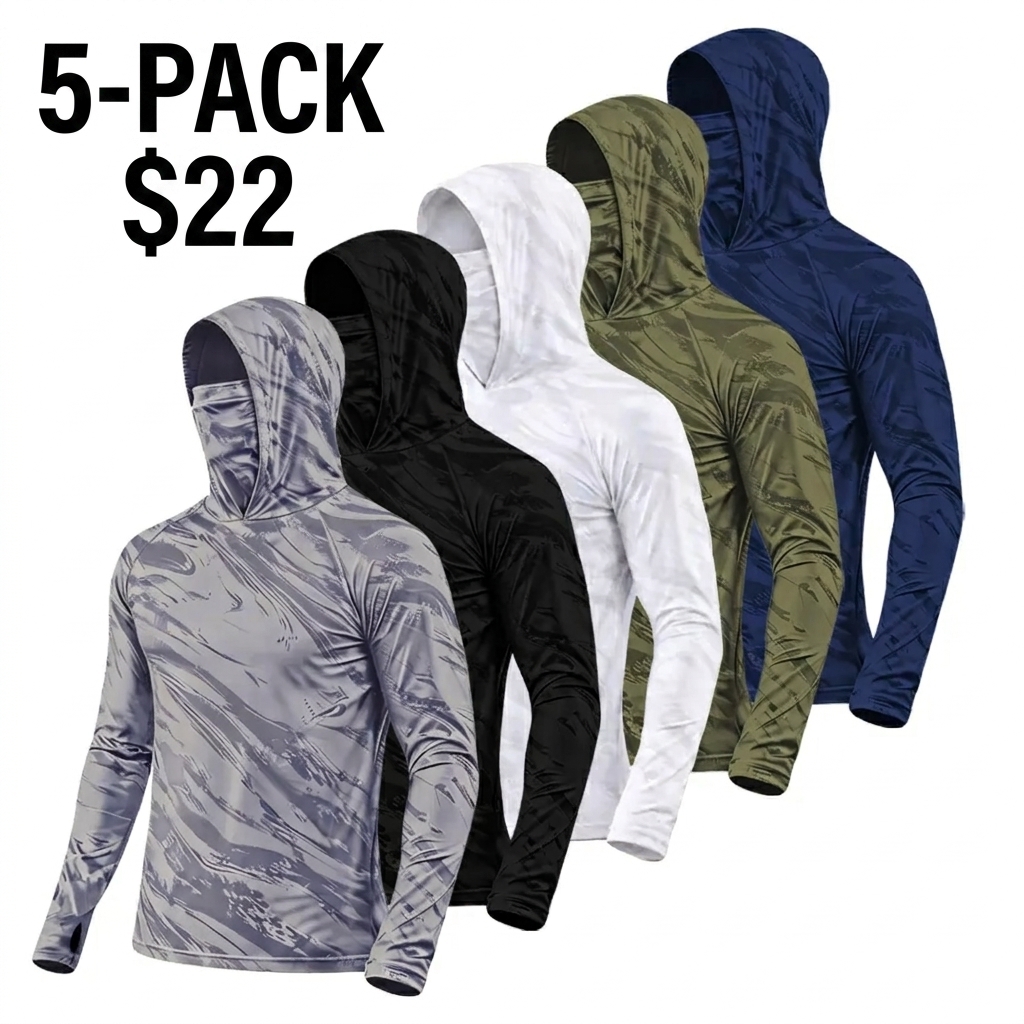 5-Piece Men's Quick-Dry Breathable Hoodies with Face Coverings Long-Sleeve T-Shirts