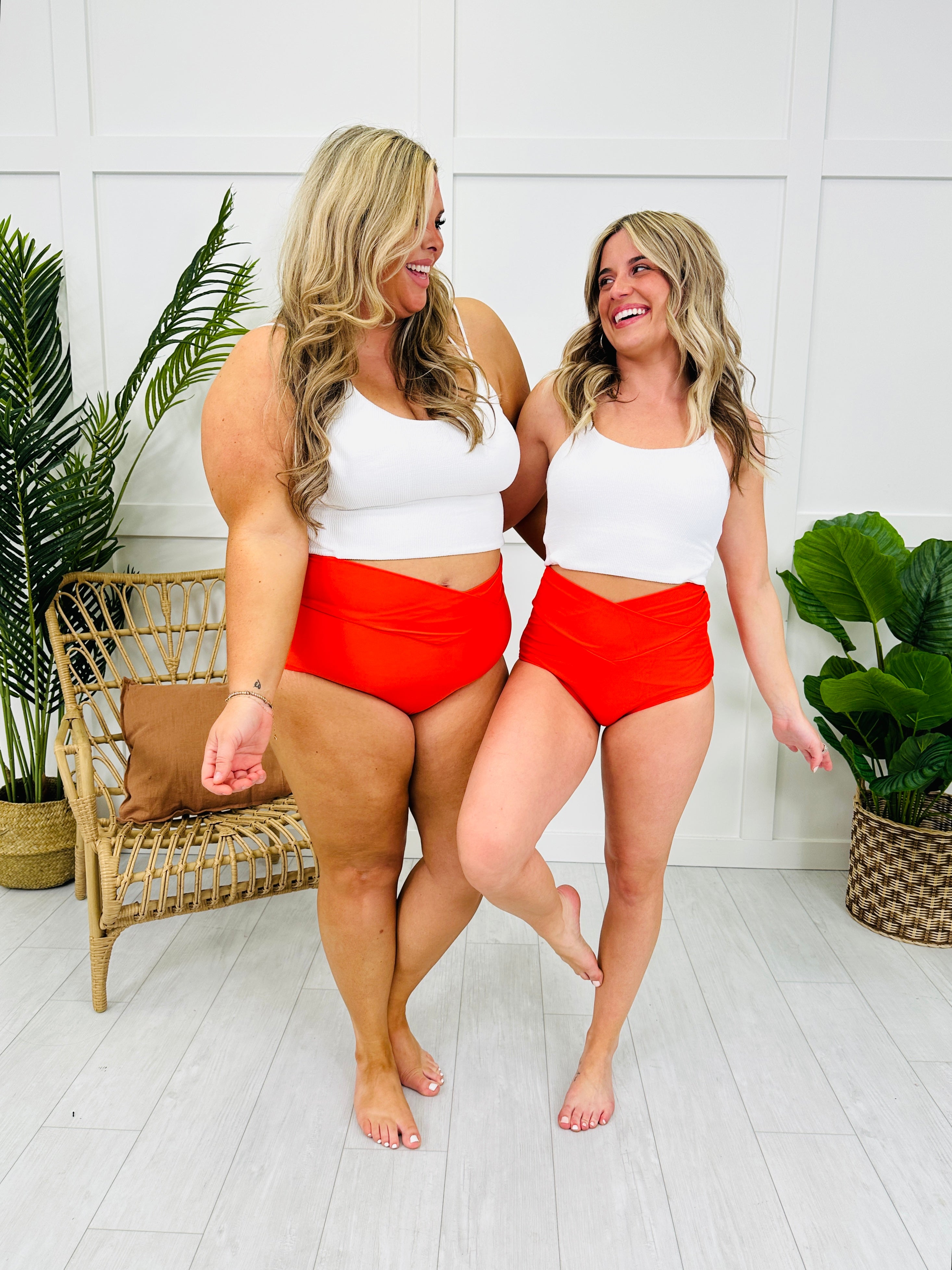 High Rise V-Cut Swim Bottoms in Red