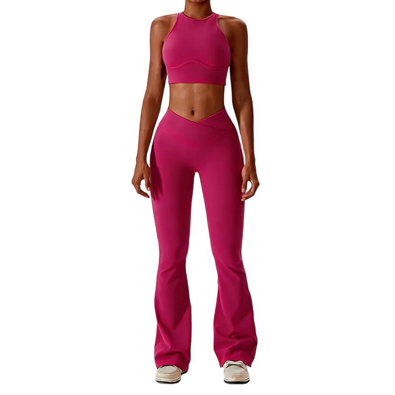 High-waisted seamless sweatpants paired with a padded elastic bra two-piece set