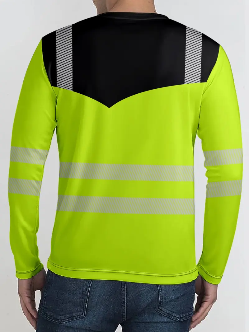 Men's Long-Sleeve Athletic T-Shirt — High-Performance Sportswear — Quick-Drying Top with Fluorescent Color-Blocking