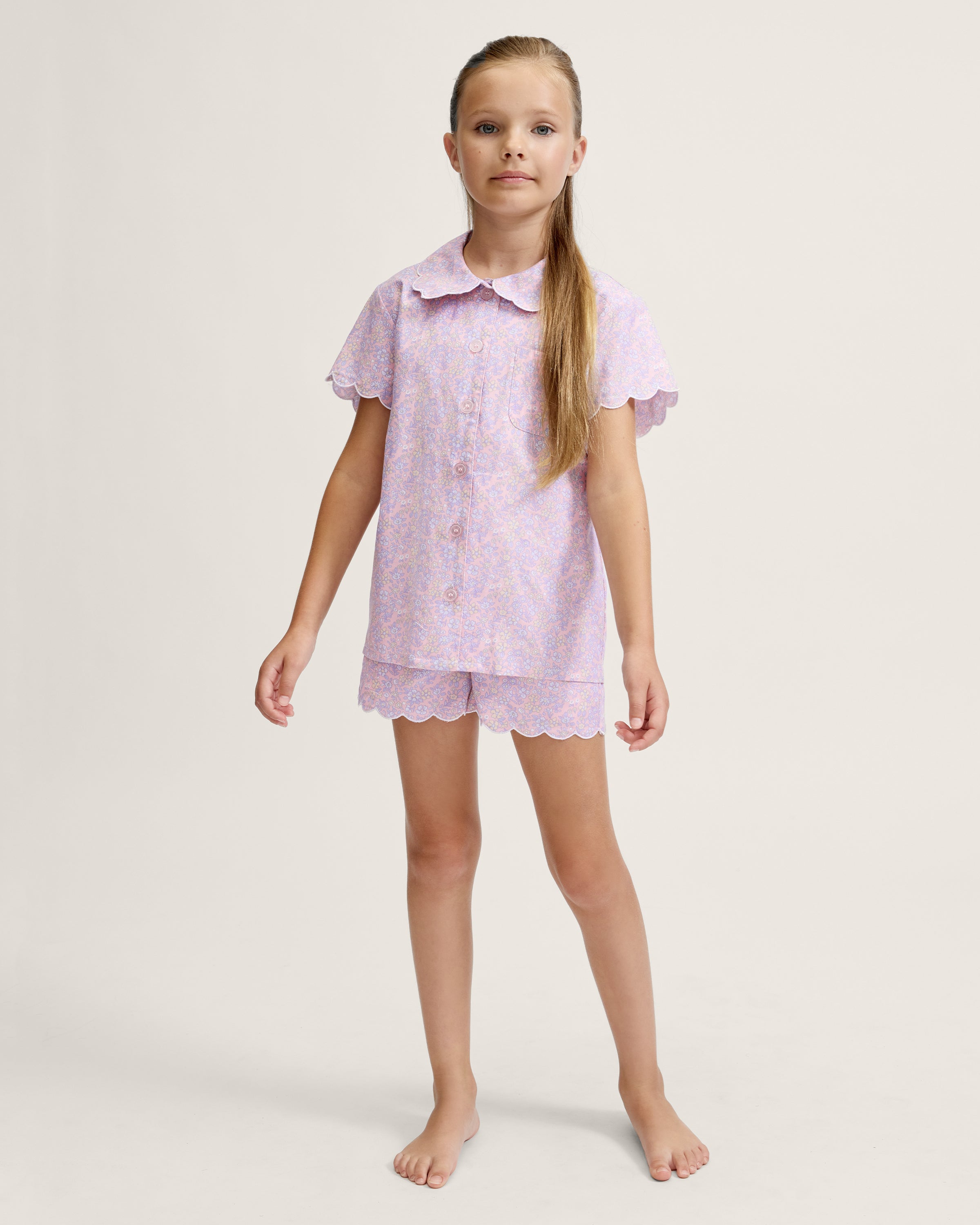 Kid's Twill Colette Short Set in Fleur Blush