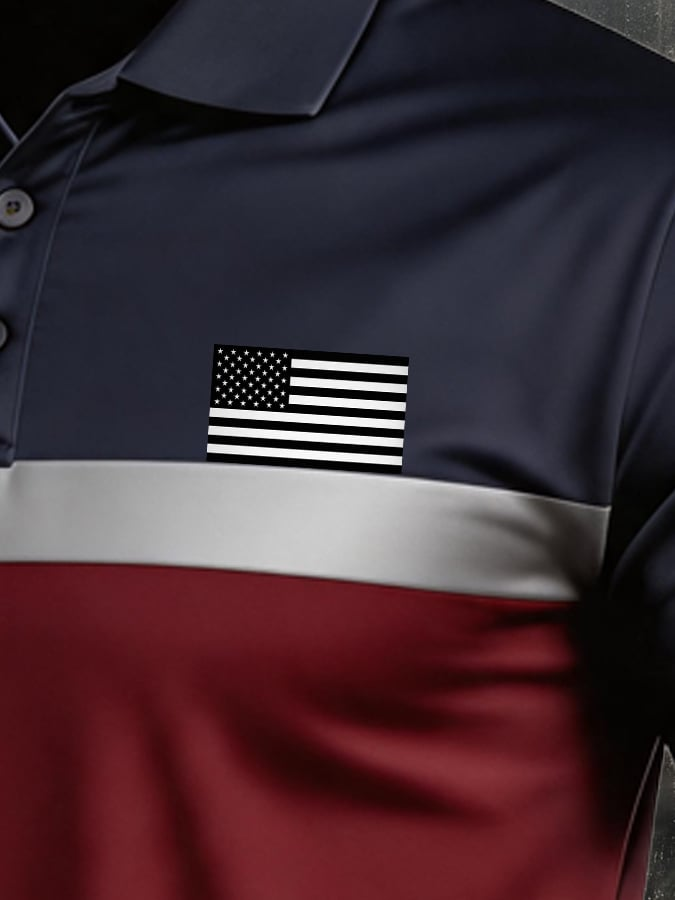 Men's Retro Patriotic Color Block Short-Sleeve Polo Shirt