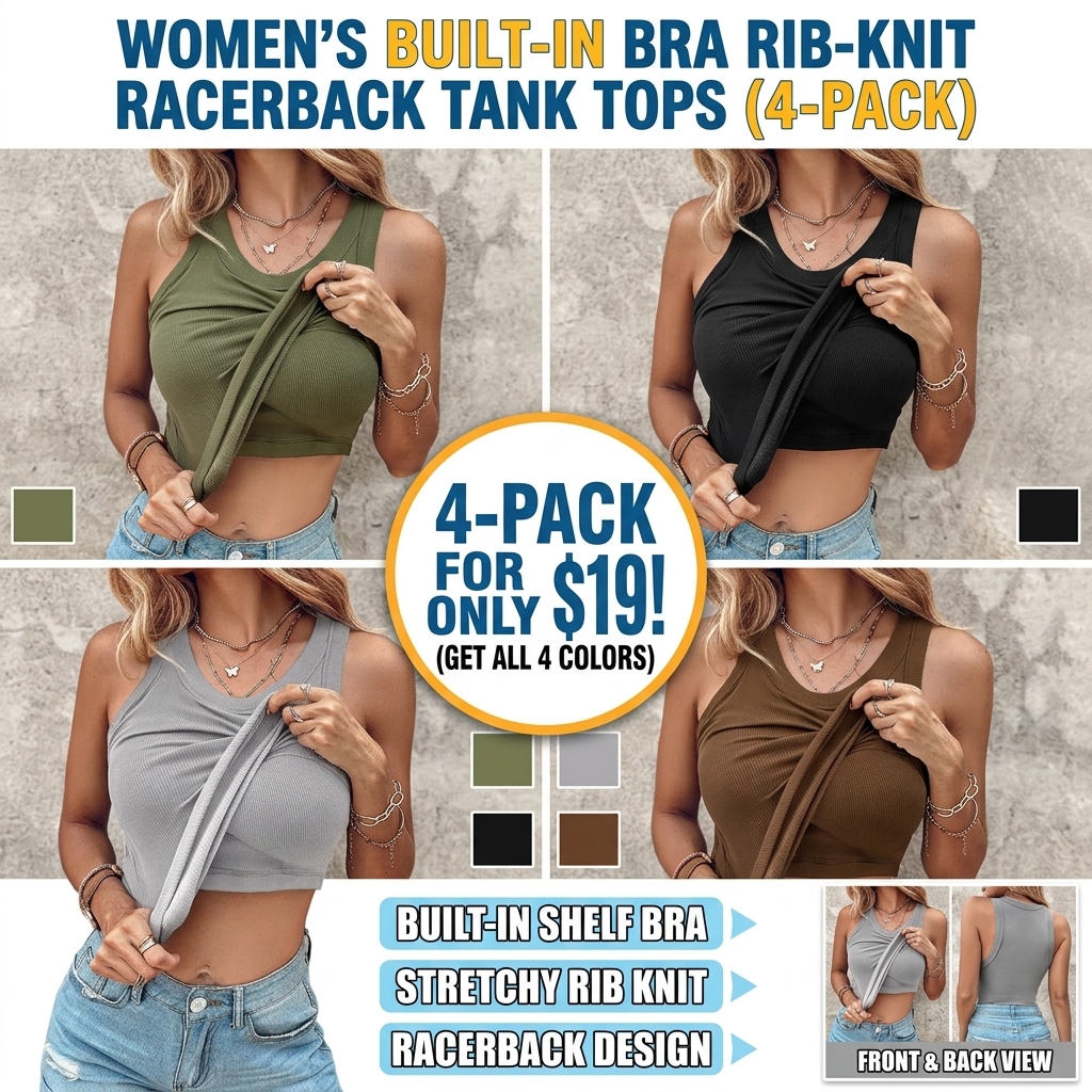 Seamless Ribbed Built-In Bra Racerback Tank Top for Women