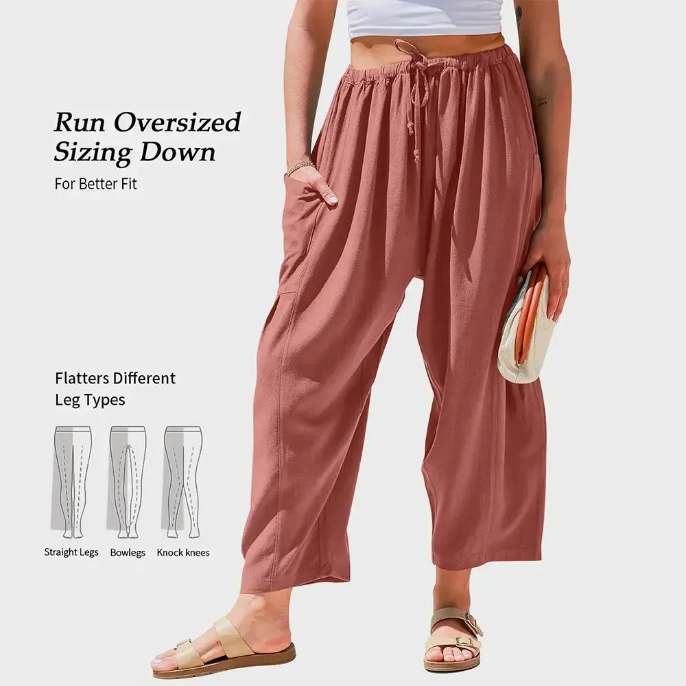 Womens Linen Wide Leg Pants