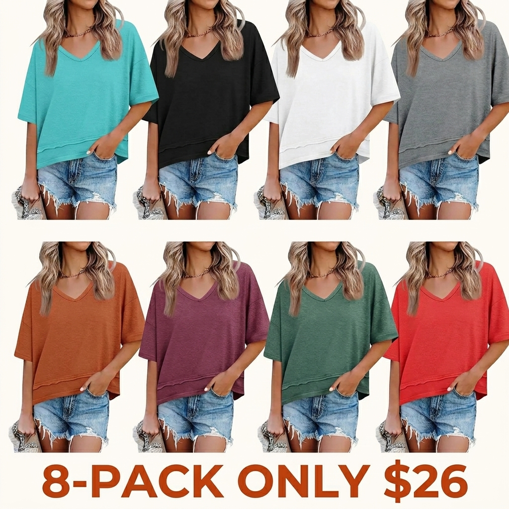 Cicy Bell Women's Summer V-Neck T-Shirt — Premium Blend Fabric, Slimming V-Neck Design