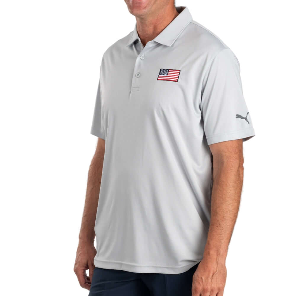Men's Puma Golf Performance American Flag Polo Gray