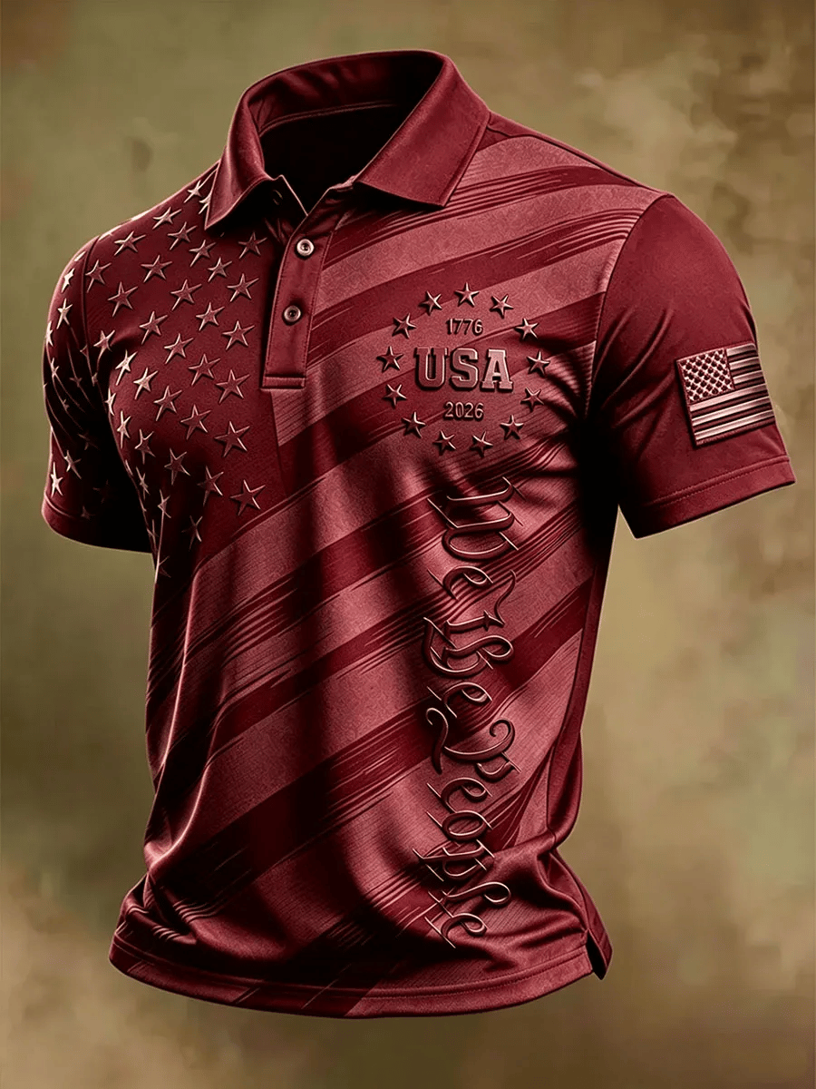 Men's American Flag Casual Short-Sleeve Polo Shirt