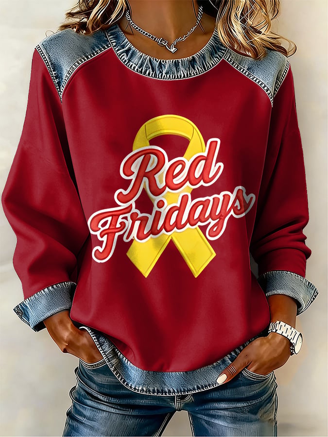 Women'S Casual Red Friday Print Sweatshirt