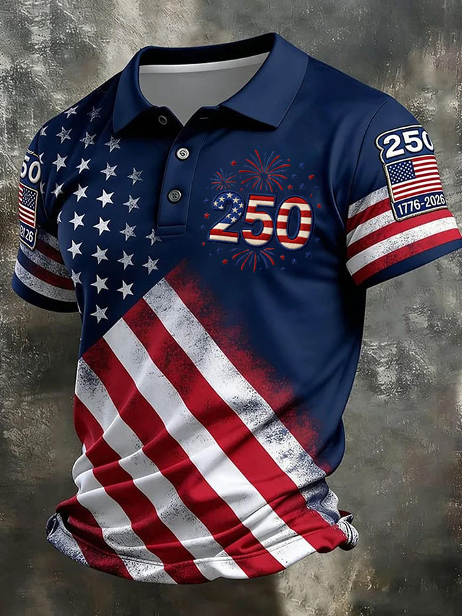 Men'S Independence Day 250Th Anniversary Printed Polo Shirt Short Sleeve