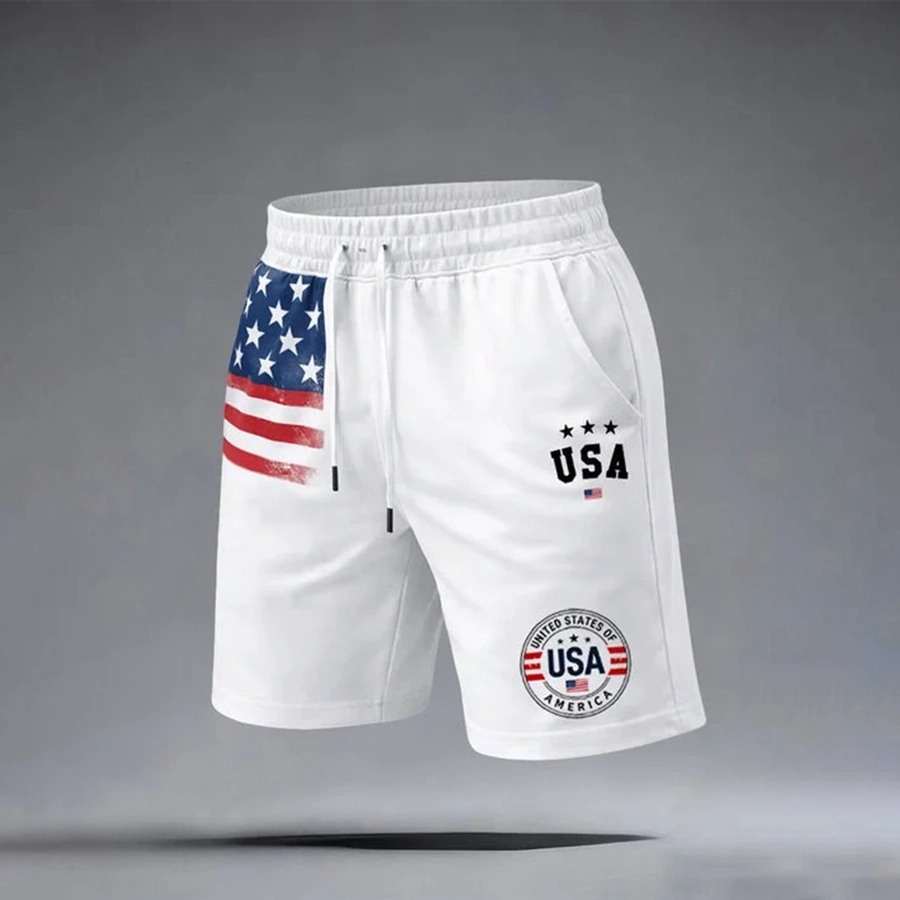 Neutral casual American founding celebration flag personalized printed shorts