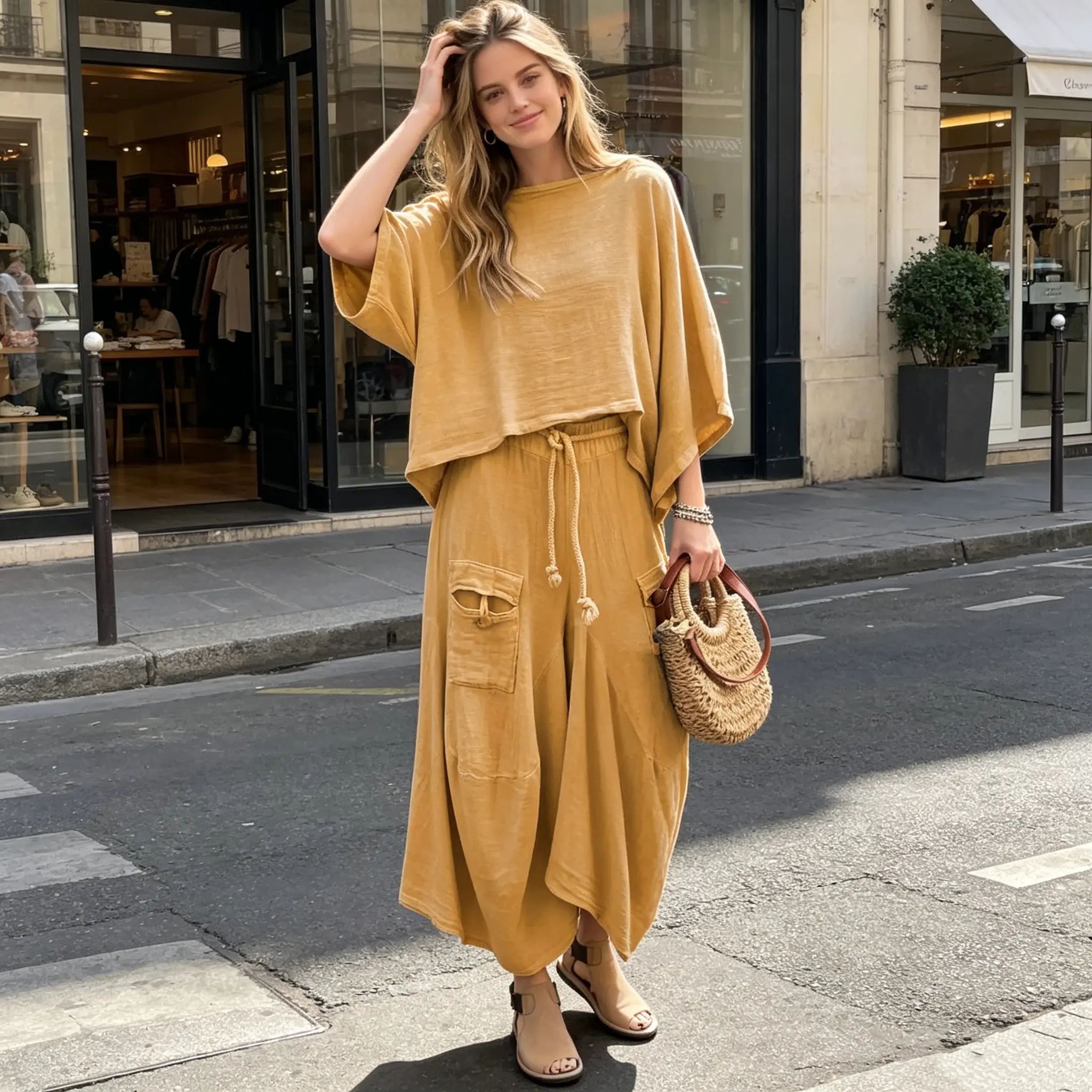 Women’s 2-Piece Loose Vintage-Style Batwing Sleeve Skirt Set