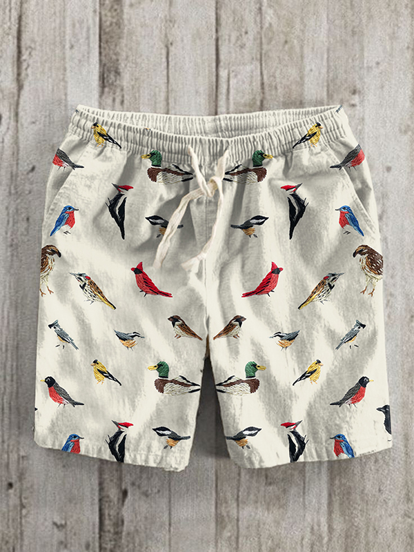 Men's Cute Bird Collector Art Print Casual Shorts