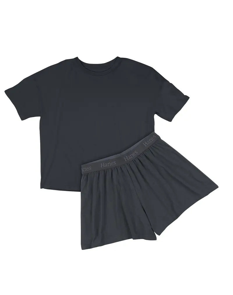 Hanes Originals 2 Piece Lounge Set Comfywear Supersoft Boxy T-shirt & Sleep Shorts Loungewear Women's Comfortable Fit Soft Stretch Fabric Breathable Hla202