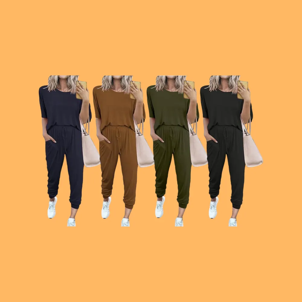 Women's 2-Piece Crew Neck Short Sleeve Tracksuit Jogger Set