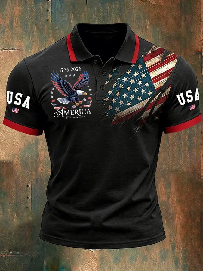 Unisex Casual 250Th Anniversary Celebration Short Sleeved Polo Shirt