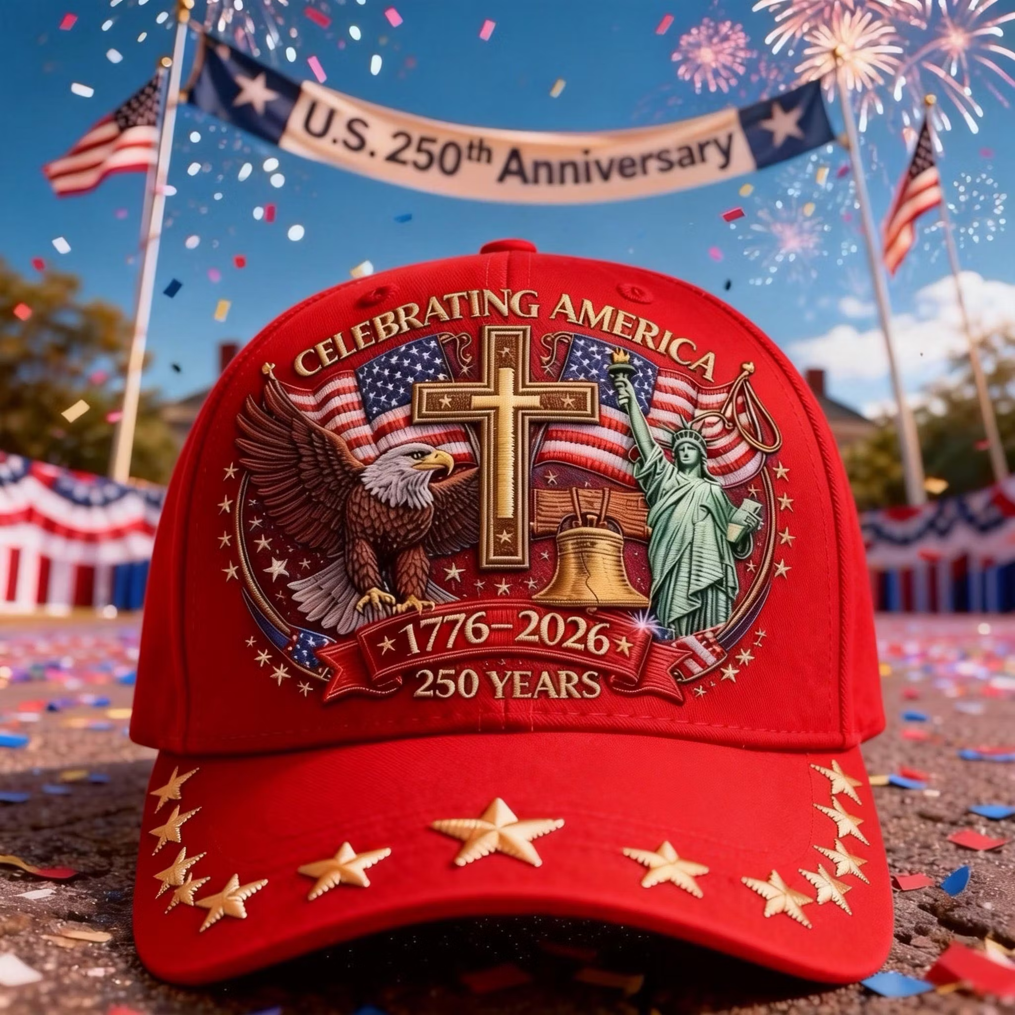 Men'S Independence Day American Flag Flower Guitar Print Baseball Cap