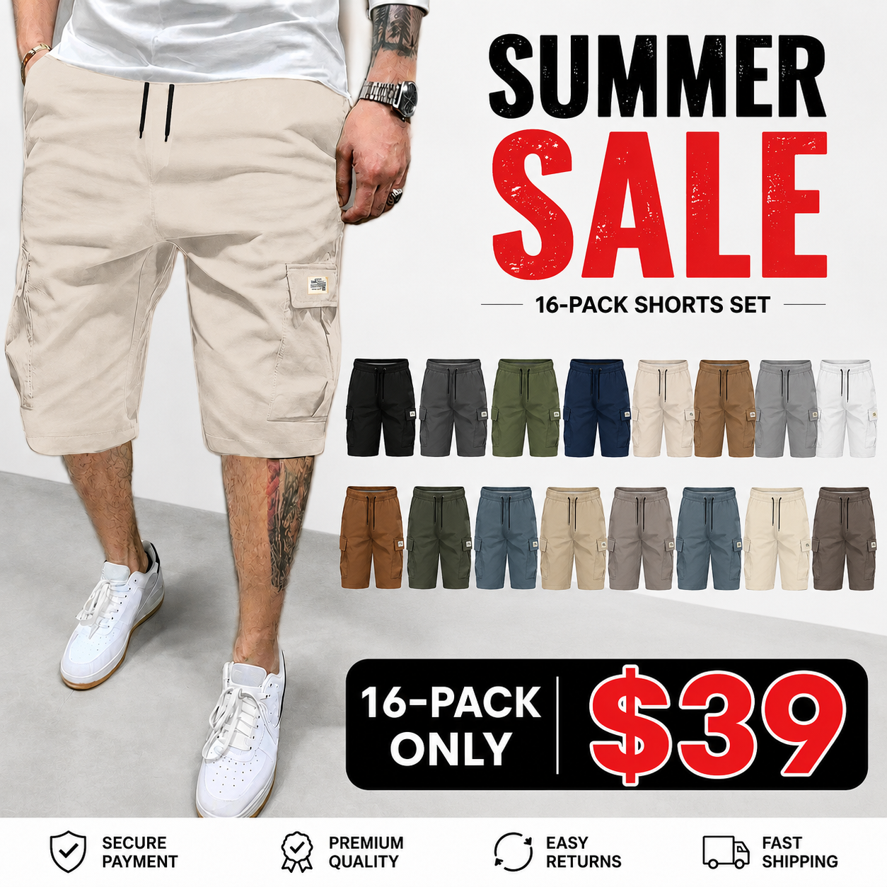 This Week's Special Price🍃Men's Shorts Set Slanted Pockets Bottoms for Everyday Use