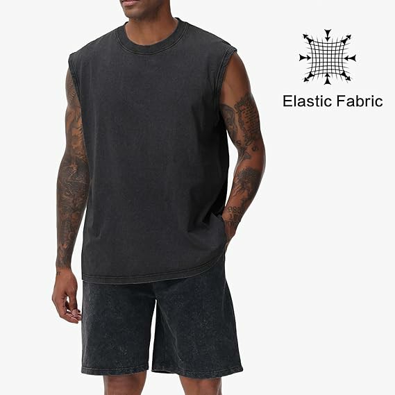 Unisex Cotton Workout Tank Tops Sleeveless Acid Wash Tshirts
