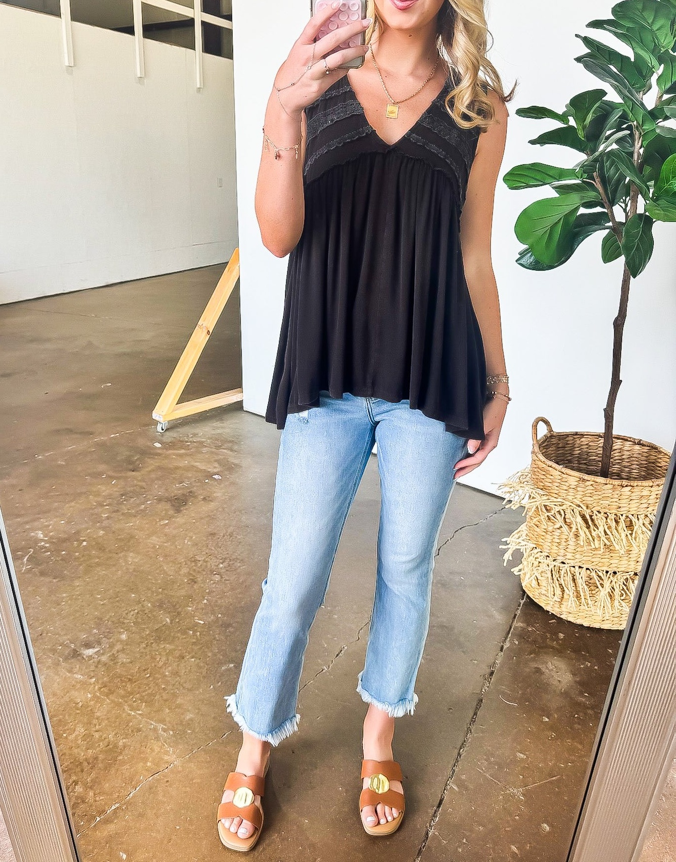 Crochet V-Neck Ruffle Tank Top