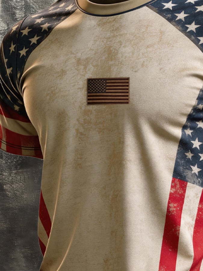 Men's Retro Independence Day Patriot Crew Neck T-Shirt