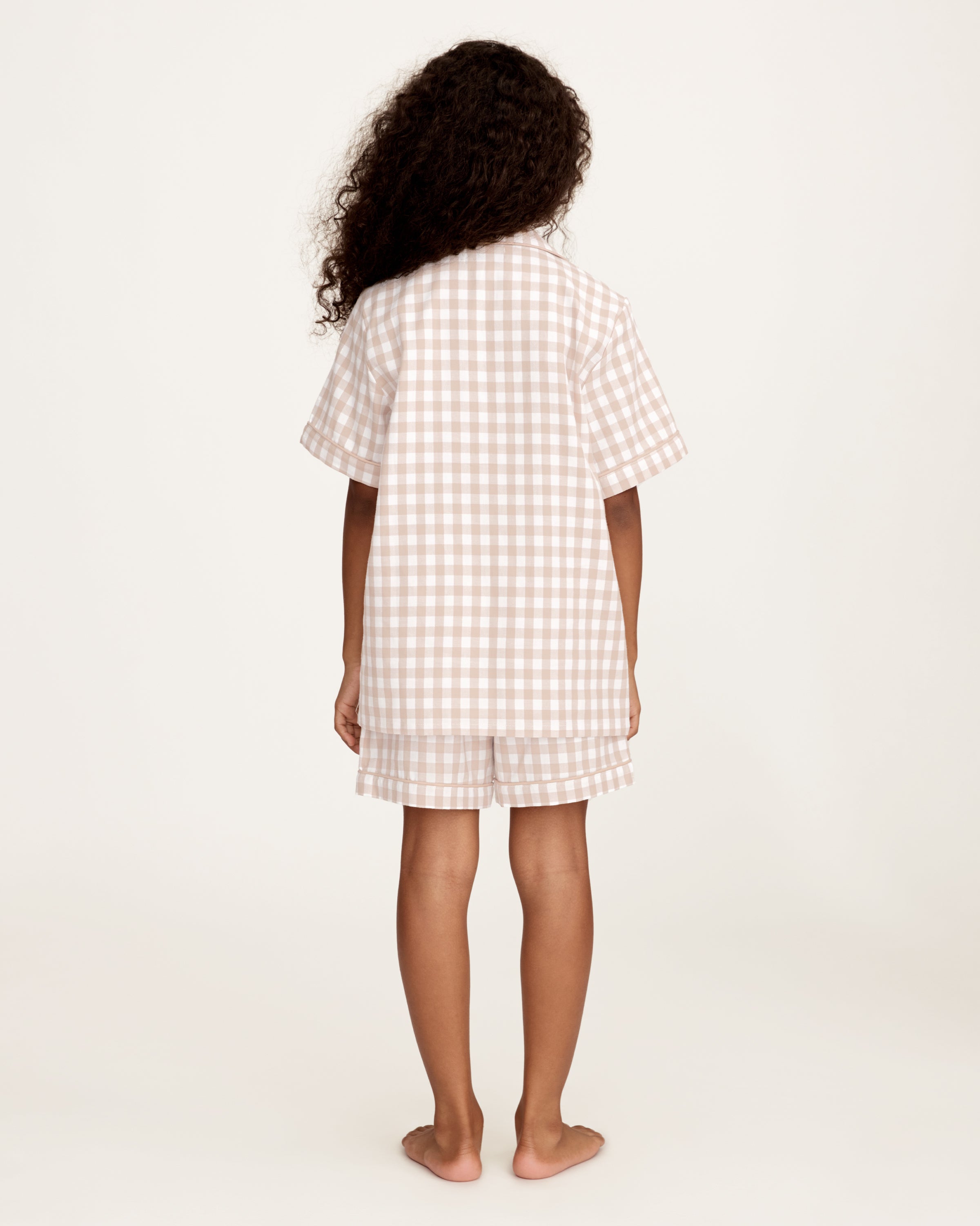 Kid's Twill Pajama Short Set in Camel Gingham
