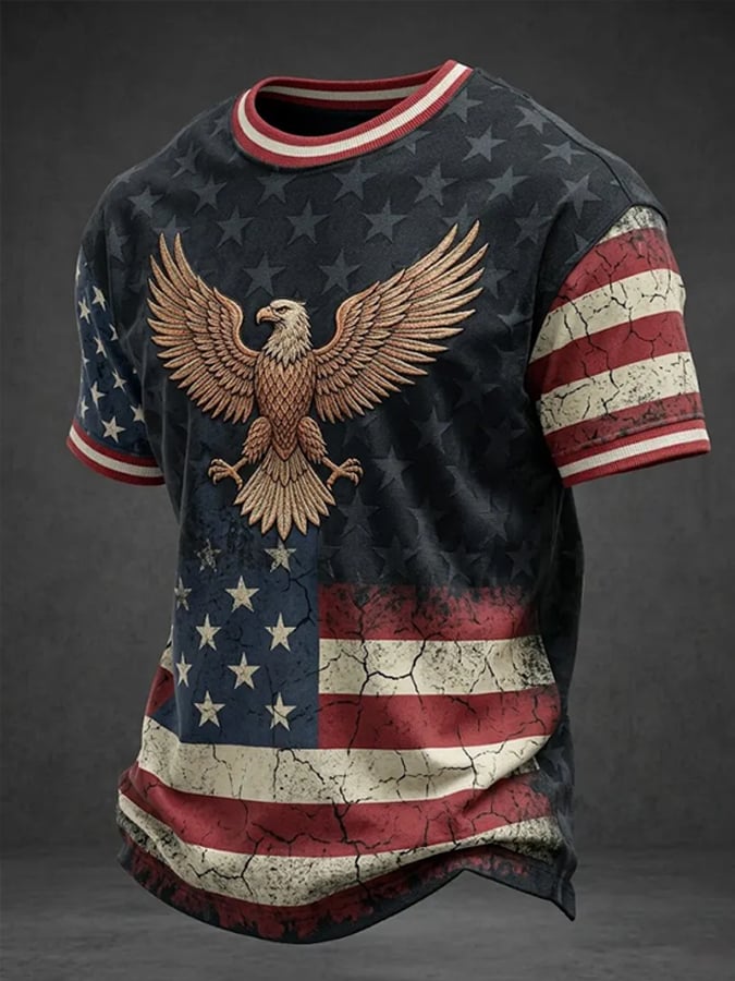 Men'S Casual Short-Sleeved Crew Neck T-Shirt With American 250th Anniversary Commemorative Print.
