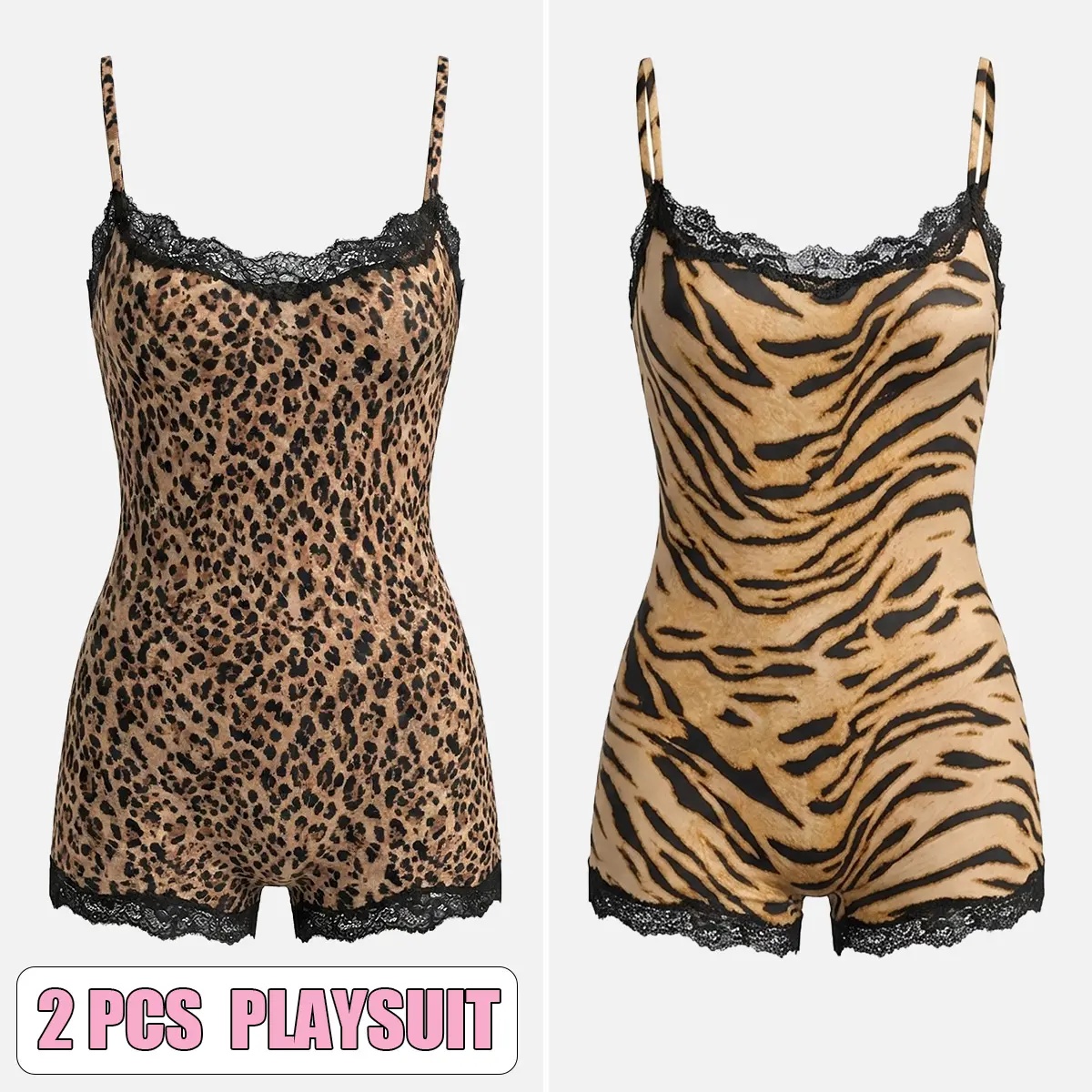 KatchMe Lace Series Women's Simple Style Spaghetti Strap Lace Trim Breathable Bodysuit