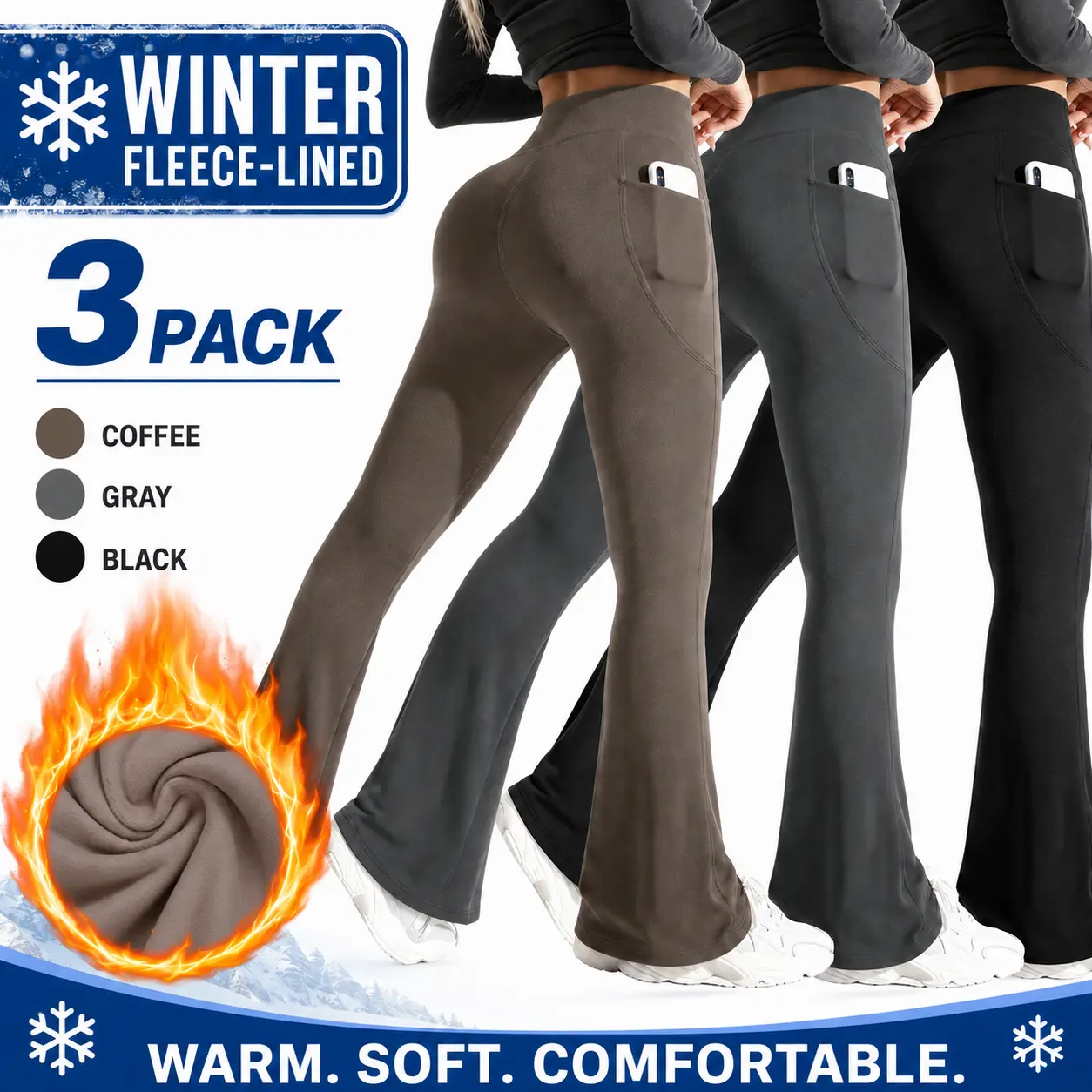 Women's High-Waisted Flared Pants (With Pockets)