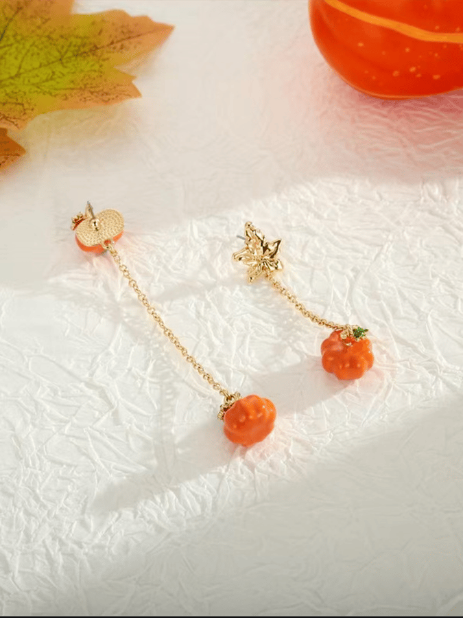 Halloween Pumpkin Ghost Maple Leaf Asymmetric Earrings