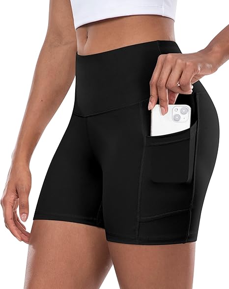 Women's High Waist Yoga Biker Shorts with Pocket