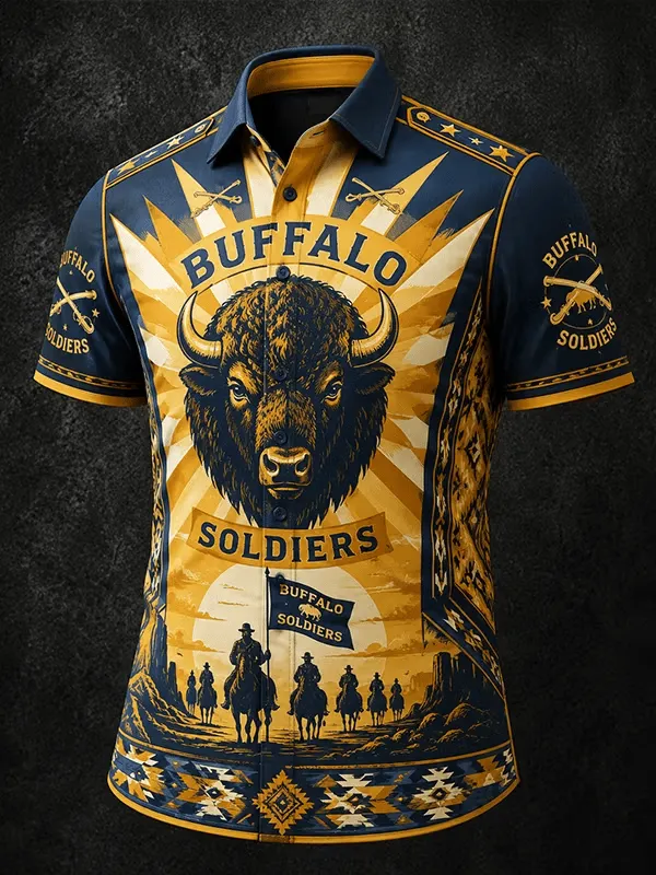 Men's Black Buffalo Soldier Print Top